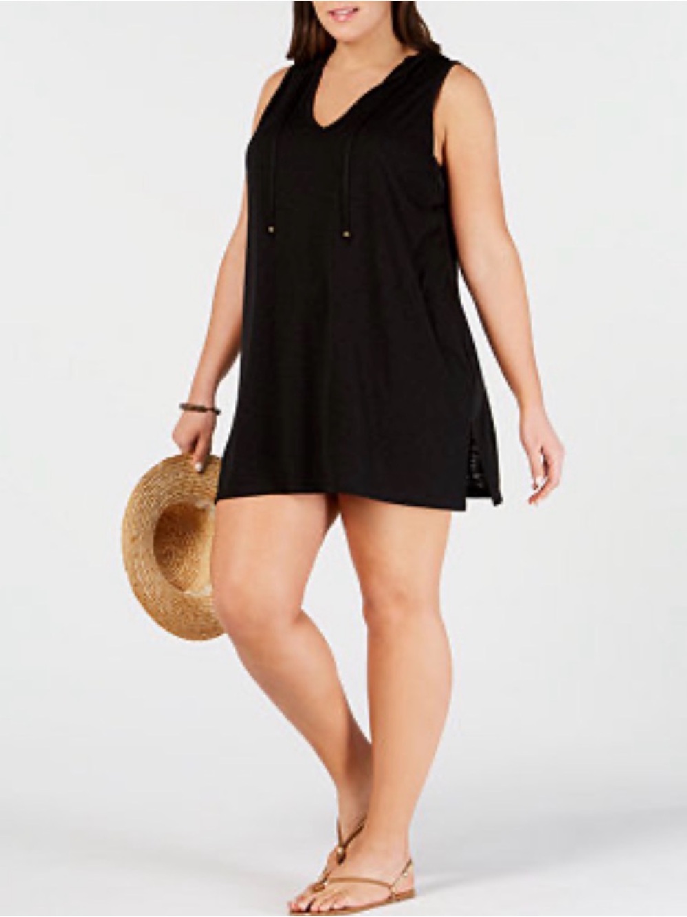 Miken Swim Hooded Sleeveless Swim Cover-Up - Plus 1X Black